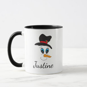 Joyeux visage Snowman Nom personnalisé Mug de Noël