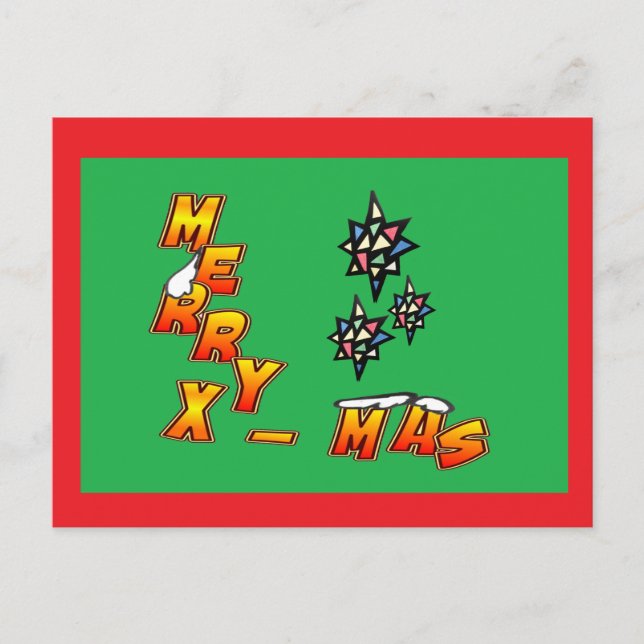 Joyeux Xmas 3 Étoiles Carte postale Bordure Rouge (Devant)