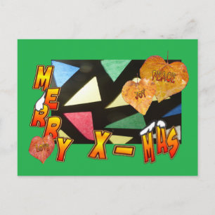 Joyeux Xmas Vitrail et carte postale verte Feuille