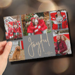 JOYFUL 5 Photo Christmas Holiday Card<br><div class="desc">Multi-photo Christmas holiday cards feature your names and the word Joyful in chic lettering on a unique grey grid background. Just upload your favourite 5 photos and add your personalization on the back. Select High Definition for best photo quality. The Live Design Service can help you with your design layout...</div>