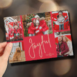 JOYFUL 5 Photo Christmas Holiday Card<br><div class="desc">Multi-photo Christmas holiday cards feature your names and the word Joyful in chic lettering on a unique red grid background. Just upload your favorite 5 photos and add your personalization on the back. Select High Definition for best photo quality. The Live Design Service can help you with your design layout...</div>