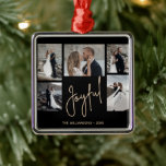 JOYFUL 5 Photo Christmas Metal Ornament<br><div class="desc">Multi-photo Christmas ornaments feature your names and the word Joyful in chic lettering on a unique black grid background. Just upload your favorite 5 photos and add your personalization. MATCHING items in our store.</div>