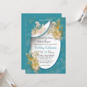 Joyful Abstract Candy-blue - Pink Flowers Invitation