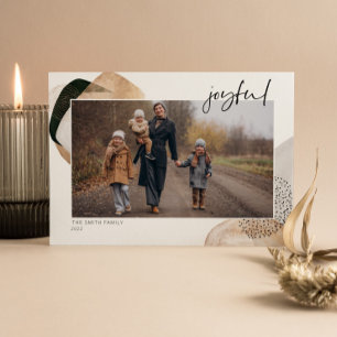 Joyful Abstract Green Gold Black Photo Holiday Card