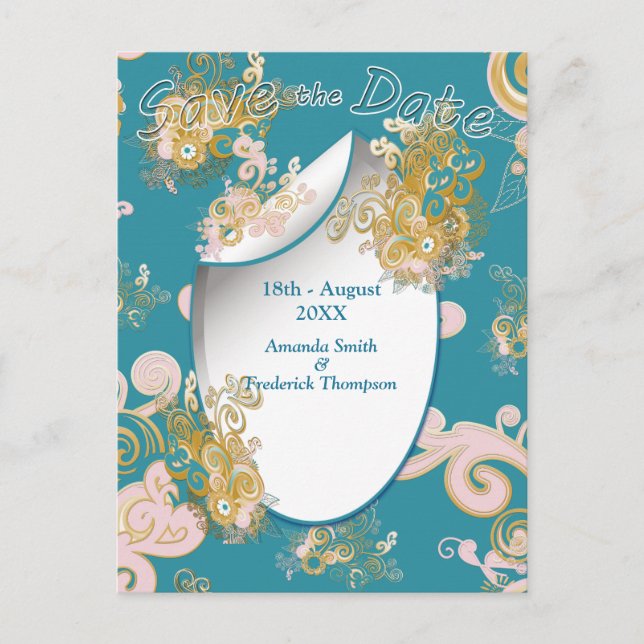 Joyful Abstract Pink, Sky-blue - Pink Flowers  Announcement Postcard (Front)