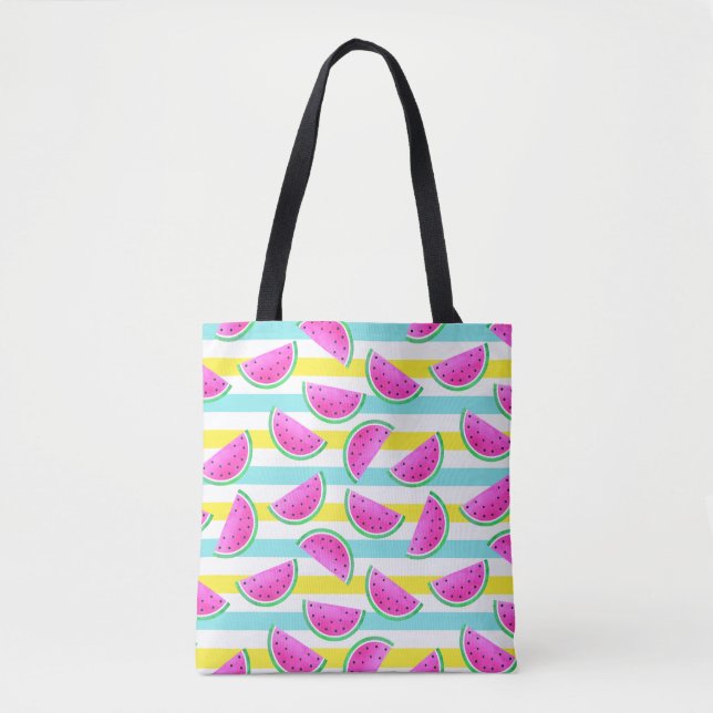 Joyful and Colourful Watermelons Pattern Tote Bag (Front)