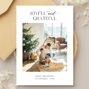 Joyful and Grateful Family Christmas Photo Holiday Card