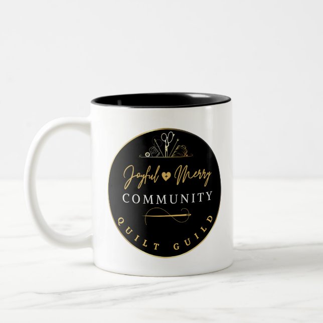 Joyful and Merry Community Quilt Guild Two-Tone Coffee Mug (Left)
