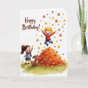 Joyful Autumn Kids Birthday Card
