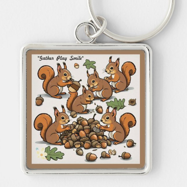 "Joyful Autumn Squirrel Scene" Keychain (Front)