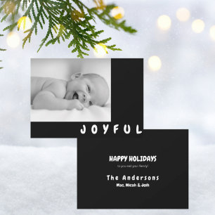 Joyful B/W Child Photo Black Holiday Card