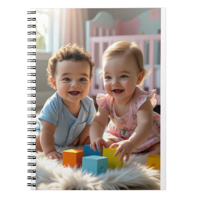 Joyful Babies Playing on a Soft Fur Rug  Notebook (Front)