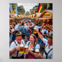 Joyful Bavarian Oktoberfest Scene Poster