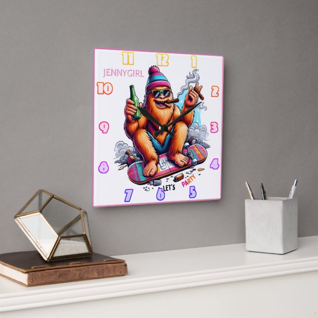 Joyful being partying with friends square wall clock (Office)