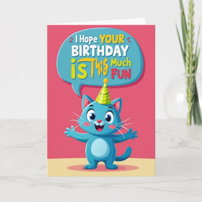 Joyful Birthday Blue Cat Card (Front)