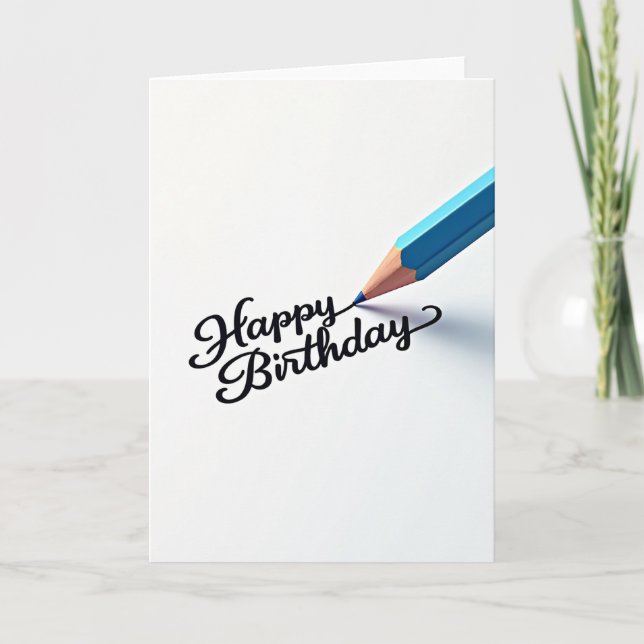 Joyful Birthday Blue Pen Script Card (Front)