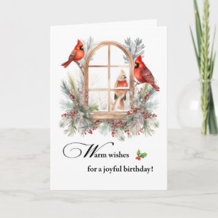 Joyful Birthday Cardinal Birds in Window Card