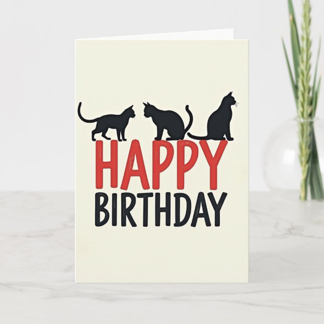 Joyful Birthday Cat Silhouette Card (Front)