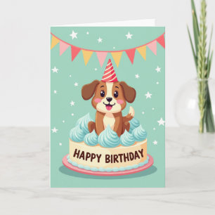 Joyful Birthday Dog In Cake Card