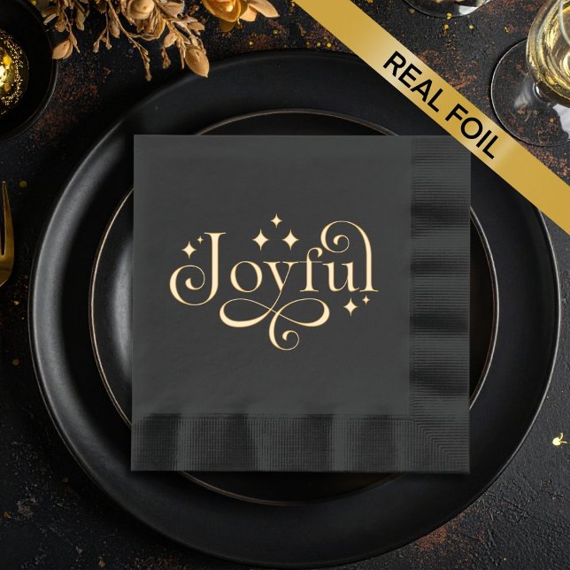 Joyful Black Foil Napkin (Sparkling Joyful Black Foil Napkin)