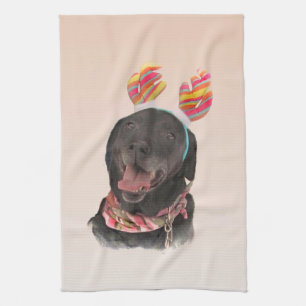Joyful Black Labrador Retriever Dog Kitchen Towel