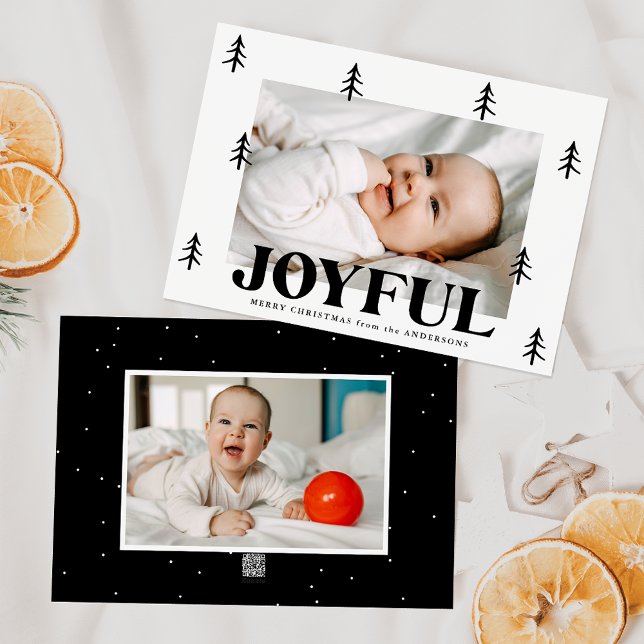 Joyful Black Trees 2 Photo Holiday Card (Creator Uploaded)