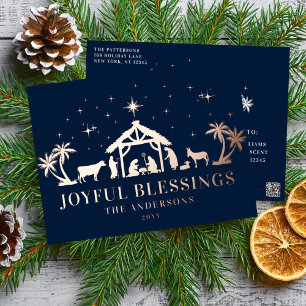 Joyful Blessings Religious Christmas Nativity Foil Holiday Postcard