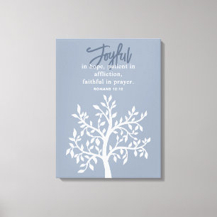 Joyful Blue Bible Verse and Simple Tree Canvas Print
