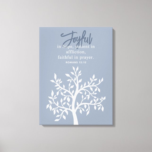 Joyful Blue Bible Verse and Simple Tree Canvas Print (Front)