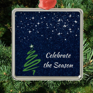 Joyful Blue Evening Christmas Tree Metal Ornament