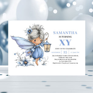Joyful Blue Fairy Girl 4th Birthday Pastel invite