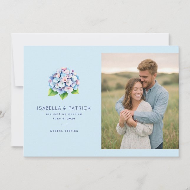 Joyful Blue Floral Illustration Save The Date (Front)