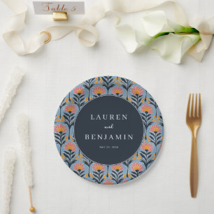 Joyful Blue Floral Vintage Elegence Paper Plate