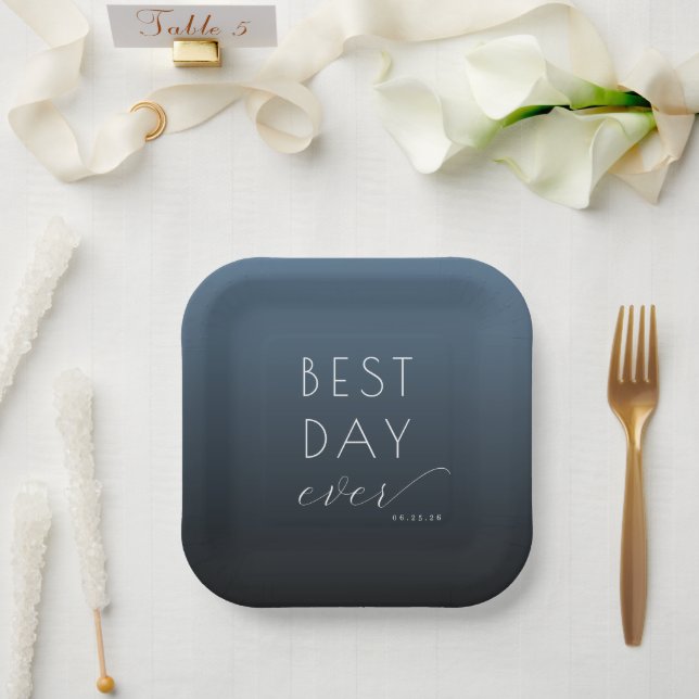 Joyful Blue Minimalist Celebration Paper Plate (Wedding)