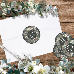Joyful Botanical Christmas Classic Round Sticker
