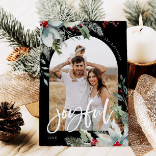 Joyful Botanical Holly Christmas Pic Photo Card