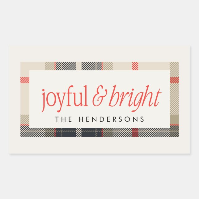 Joyful & Bright Cozy Winter Plaid Holiday Gift Sticker (Front)