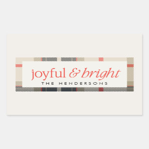 Joyful & Bright Cozy Winter Plaid Holiday Gift Sticker