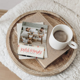 Joyful & Bright Cozy Winter Plaid Photo Holiday Card