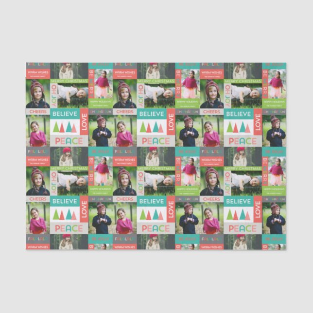 Joyful & Bright Holiday 5 Photo Collage Tissue Paper (Front)