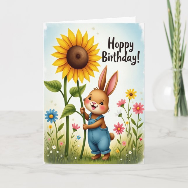 Joyful Bunny Sunflower Card (Front)
