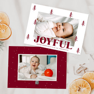 Joyful Burgundy Trees 2 Photo Holiday Card