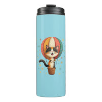 Joyful Calico Cat Sky Adventure Illustration