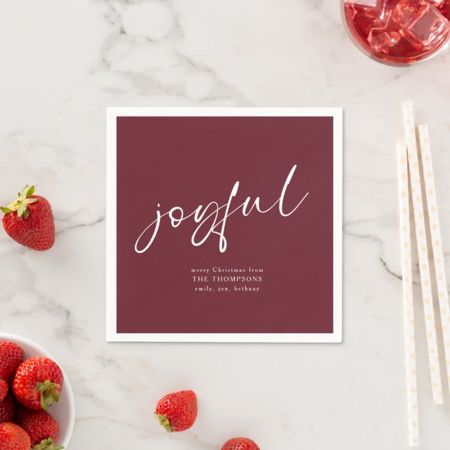 Joyful Calligraphy Merry Christmas Burgundy Napkin (Insitu)