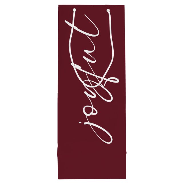 Joyful Calligraphy Merry Christmas Name Burgundy Wine Gift Bag (Back)