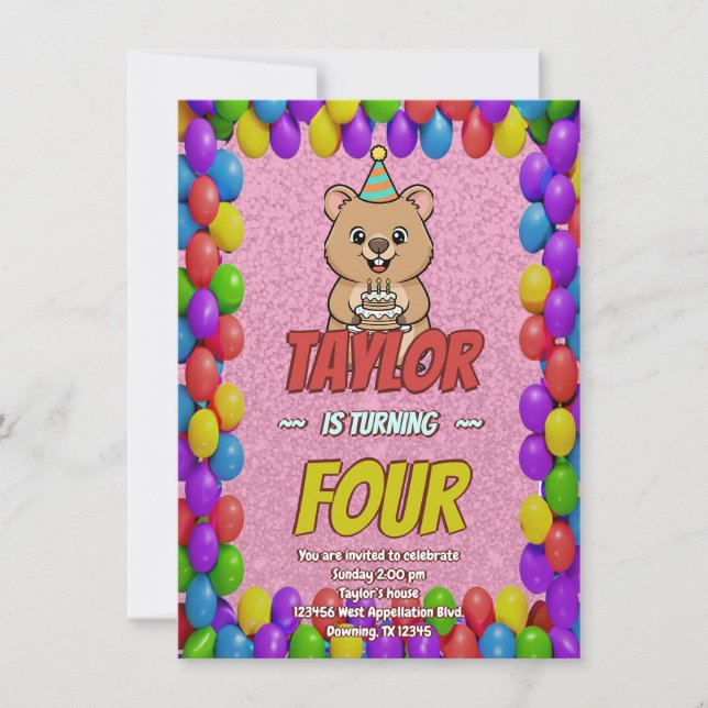 Joyful Capybara Birthday Invite (Front)