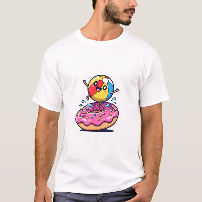 Joyful Cartoon Beach Ball Character Jumping T-Shirt (Front)
