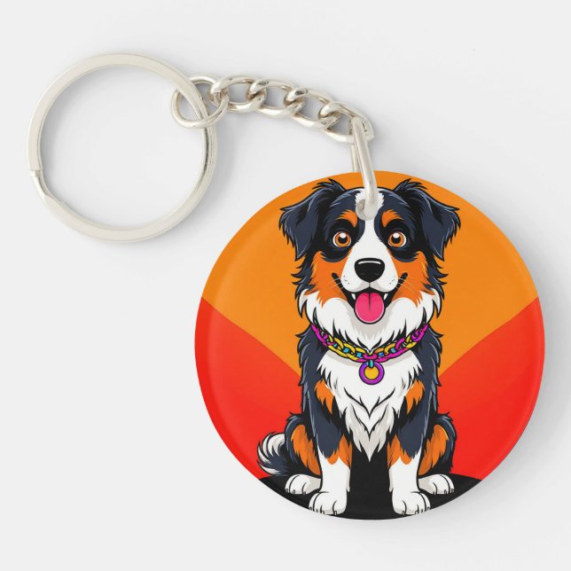 Joyful Cartoon Dog Illustration Keychain (Front)