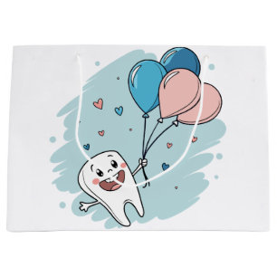 Joyful Cartoon Tooth with Balloons – Dental Health Large Gift Bag