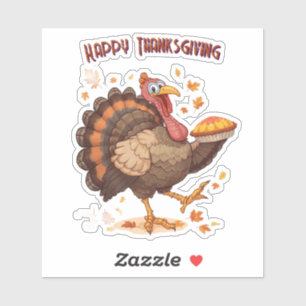 Joyful Cartoon Turkey Thanksgiving Sticker